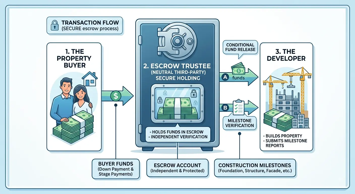 How to verify a Dubai off-plan project's escrow account on the DLD portal at dubailand.gov.ae and the Dubai REST app